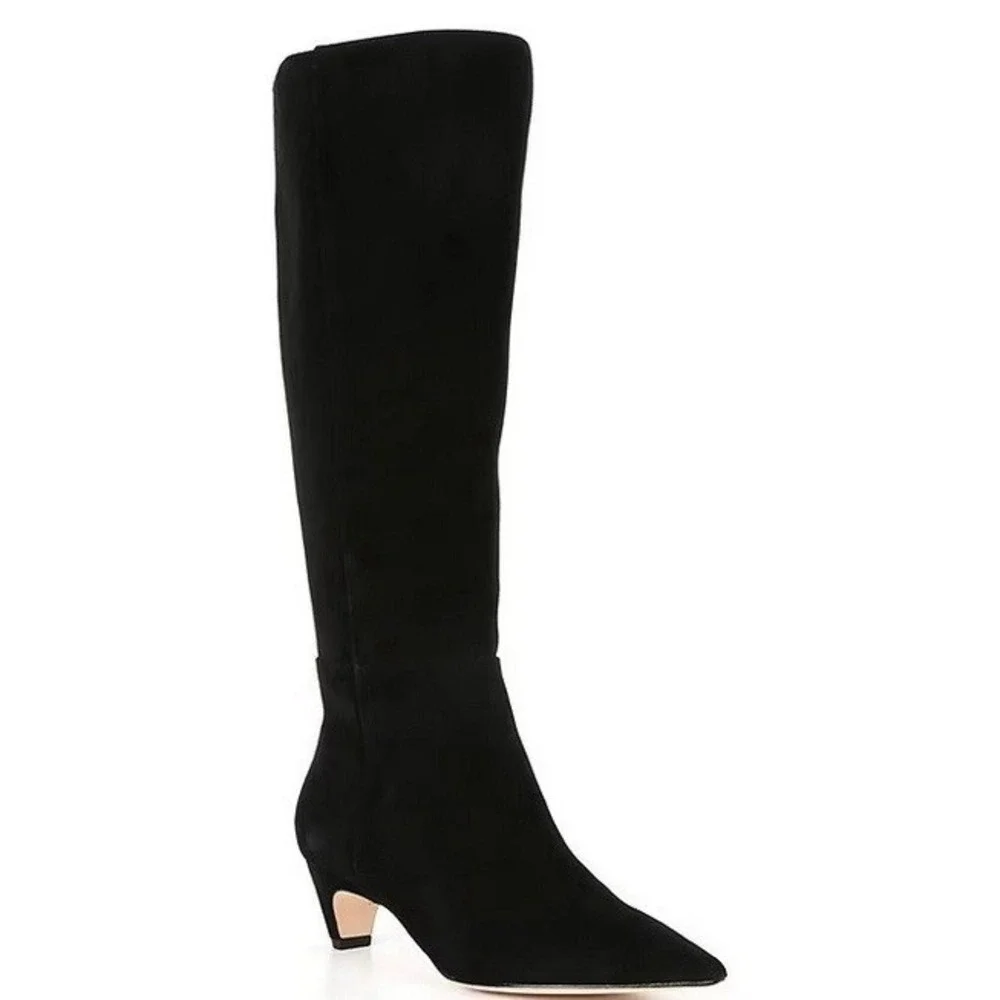 NWOB Antonio Melani knee high boots black suede‎ kitten heels pointed toe Size 6